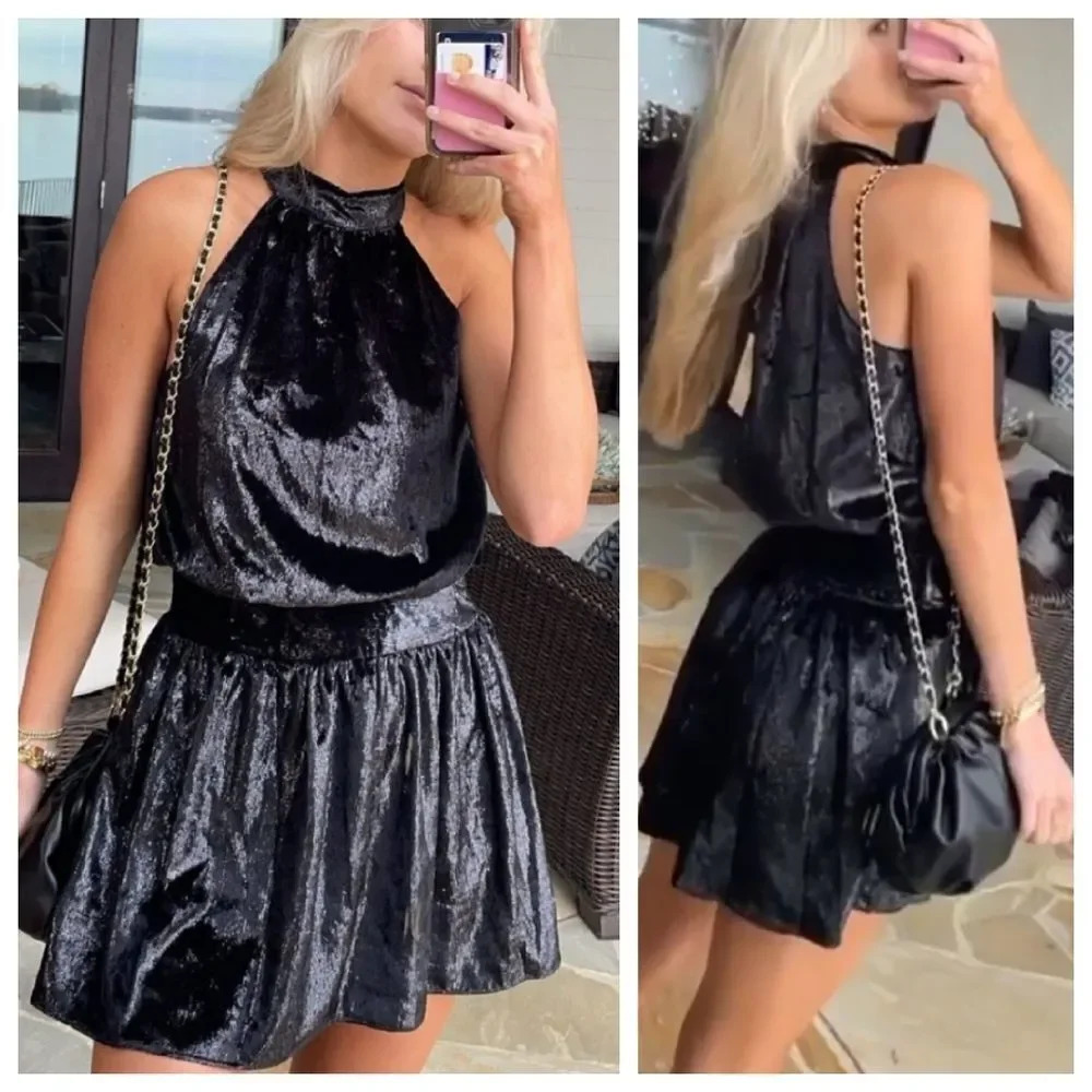 Ramy Brook Women's Black Ellin Velvet Metallic Night Out Dress Size M
